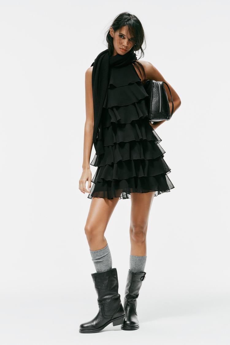 ZARA HALTER MINI DRESS WITH RUFFLES