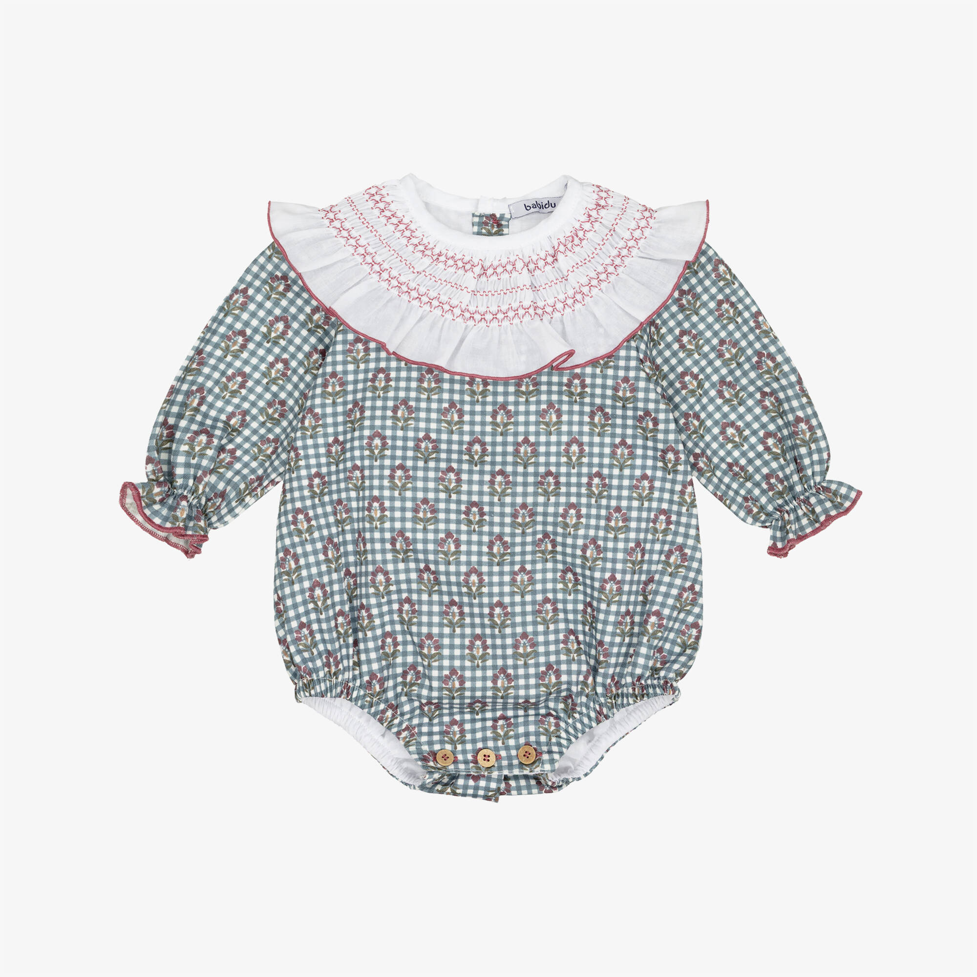 Baby Girls Blue Check & Floral Cotton Shortie