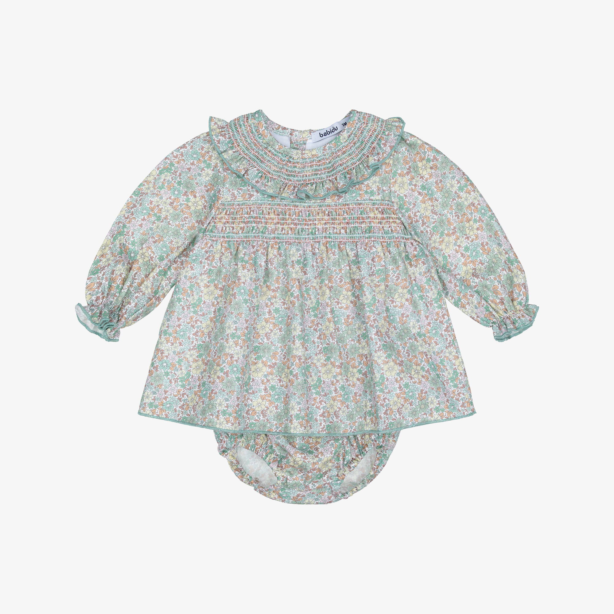 Baby Teal Girls Green Floral Smocked Dress