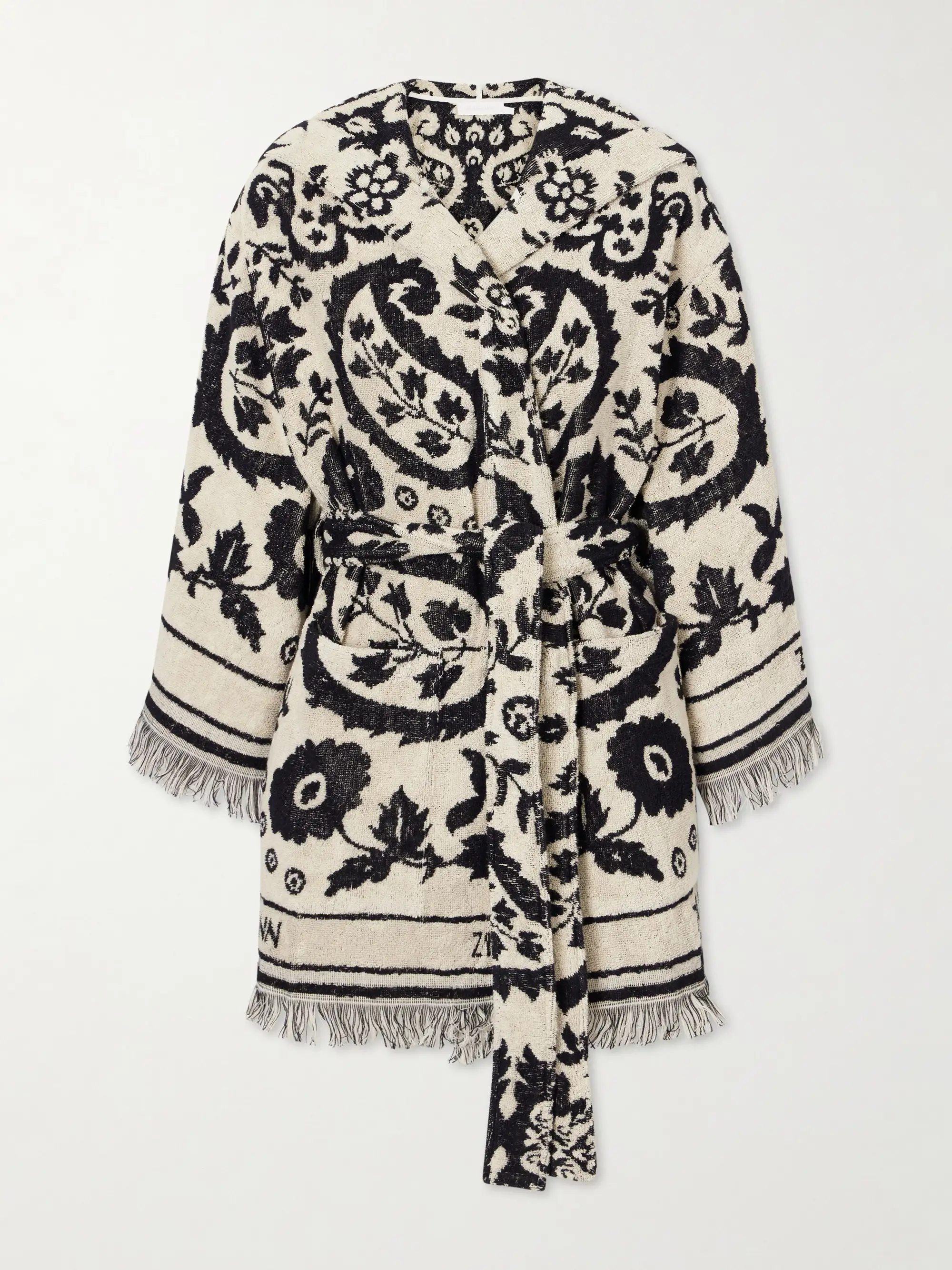 ZIMMERMANN Wanderlust hooded fringed cotton-terry jacquard robe