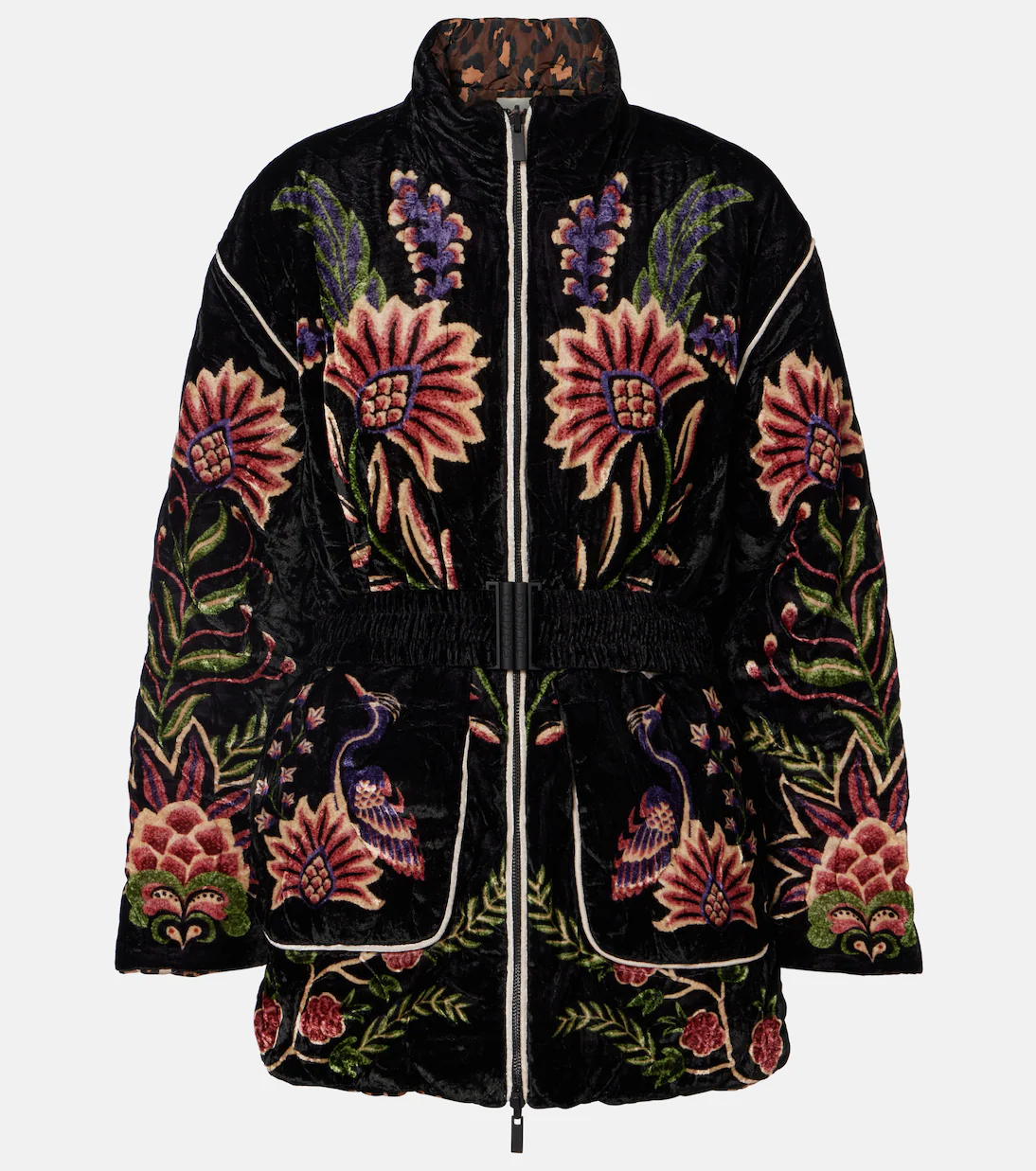 Farm Rio Marvelous Garden belted reversible puffer jacket