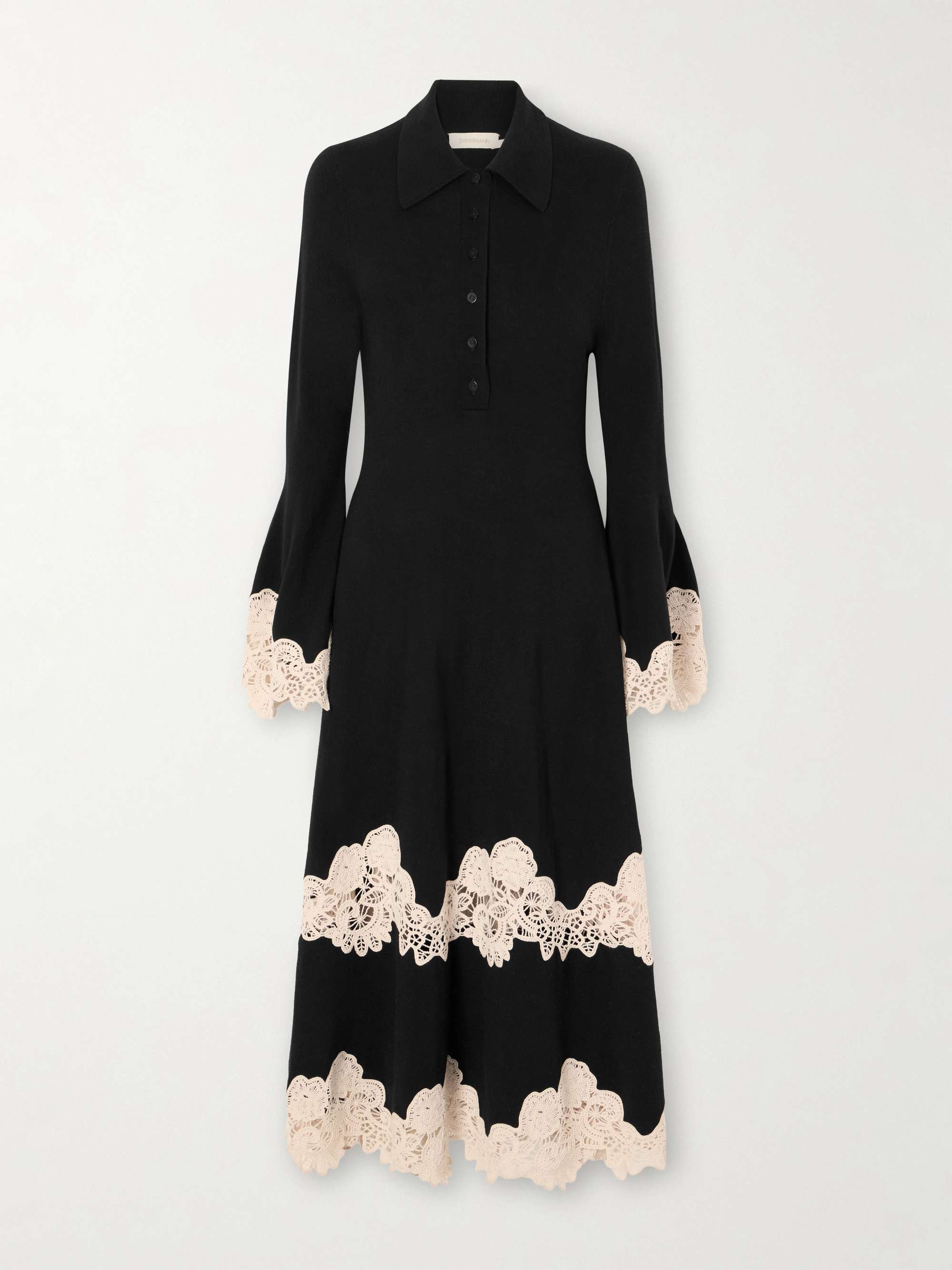 Valiant lace-trimmed merino wool midi dress